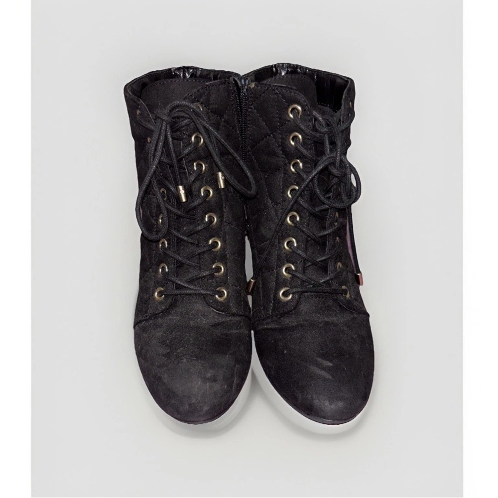 Black Quilted Lace-Up Ankle Boots